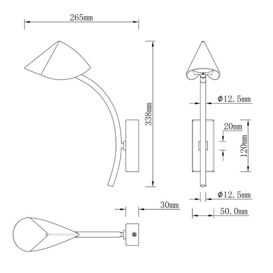 Applique per salotto nera led 6w 3000k 27cm