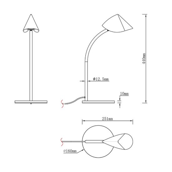 Lampada per salotto nera da tavolo led 8.5w 3000k 44cm