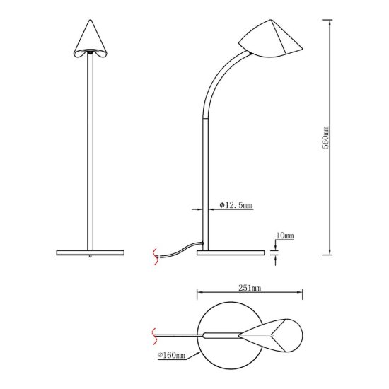 Lampada per salotto nera da tavolo led 8.5w 3000k 56cm