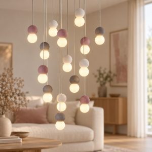 Lampadario led 15 luci pendenti sfere a sospensione bianco nero rosso per soggiorno