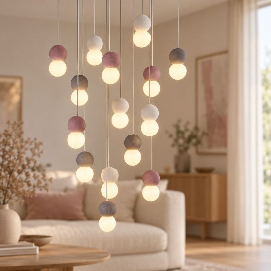 Lampadario led 15 luci pendenti sfere a sospensione bianco nero rosso per soggiorno