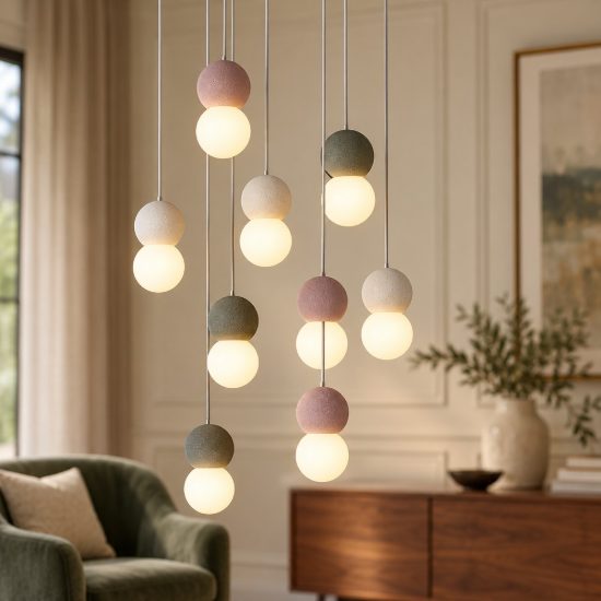 Lampadario led 9 luci sfere a sospensione bianco nero rosso per soggiorno