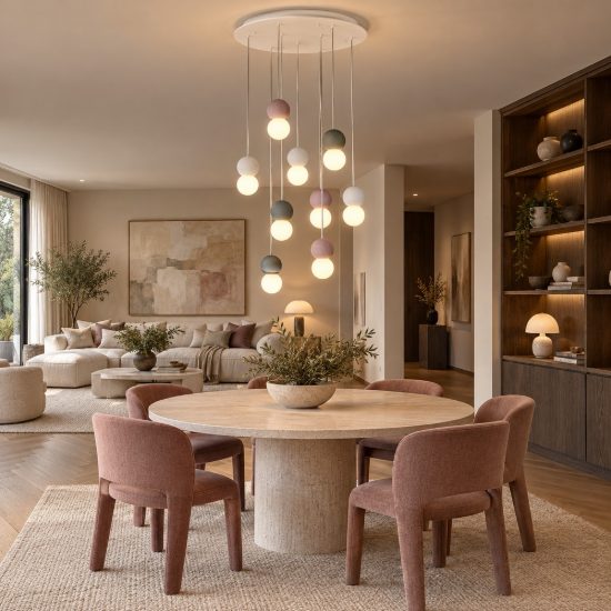Lampadario led 9 luci sfere a sospensione bianco nero rosso per soggiorno