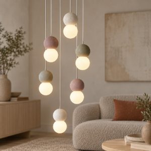 Lampadario led 6 luci sfere a sospensione bianco nero rosso per soggiorno