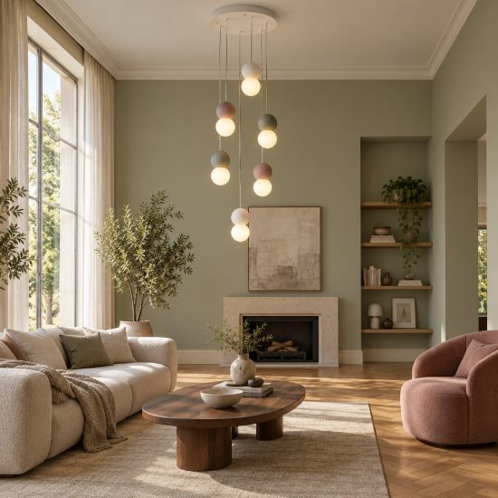 Lampadario led 6 luci sfere a sospensione bianco nero rosso per soggiorno