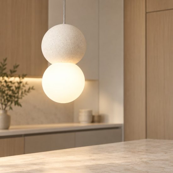 Lampada a sospensione led bianca per isola penisola cucina moderna