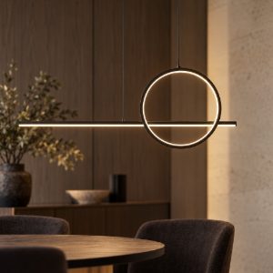 Lampadario lineare per salotto nero a sospensione led 30w 3000k design moderno