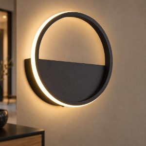 Applique per salotto nera led 8w 3000k 25cm anello design moderno