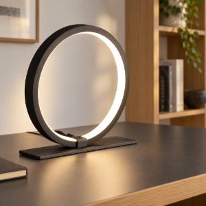 Abat-jour per camera da letto nera led 8w 3000k design anello moderna