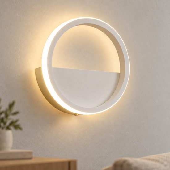 Applique rotonda design moderna led 8w 3000k 25cm bianca per soggiorno