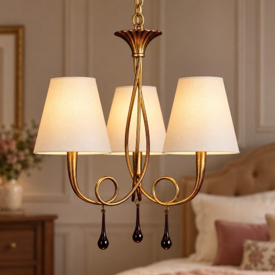 Lampadario per camera da letto classica elegante oro 3 luci