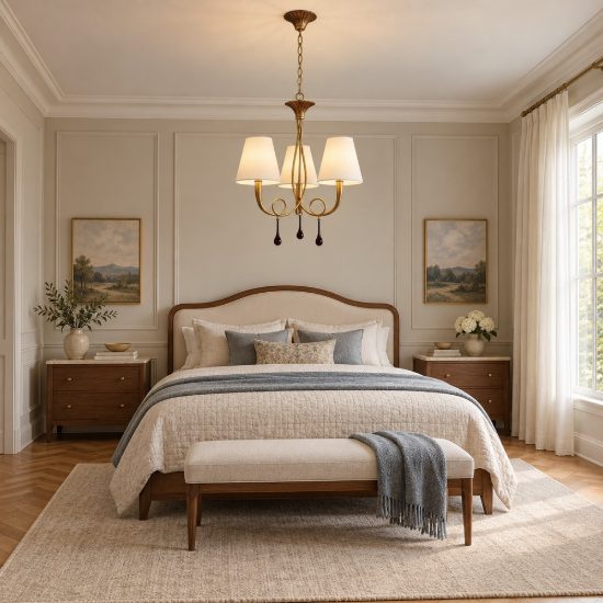 Lampadario per camera da letto classica elegante oro 3 luci