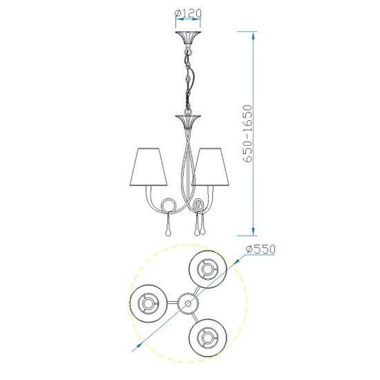Lampadario per camera da letto classica elegante oro 3 luci