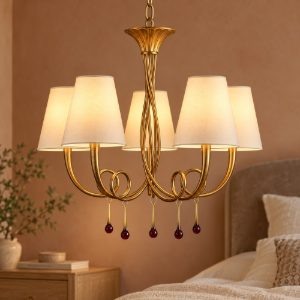 Lampadario classico oro 5 luci per sala da pranzo