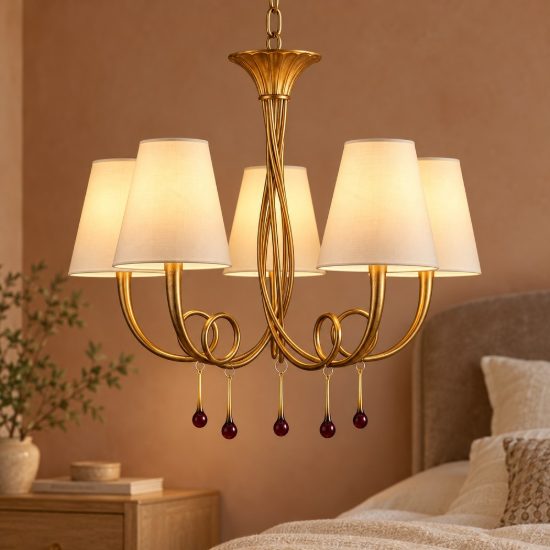 Lampadario classico oro 5 luci per sala da pranzo