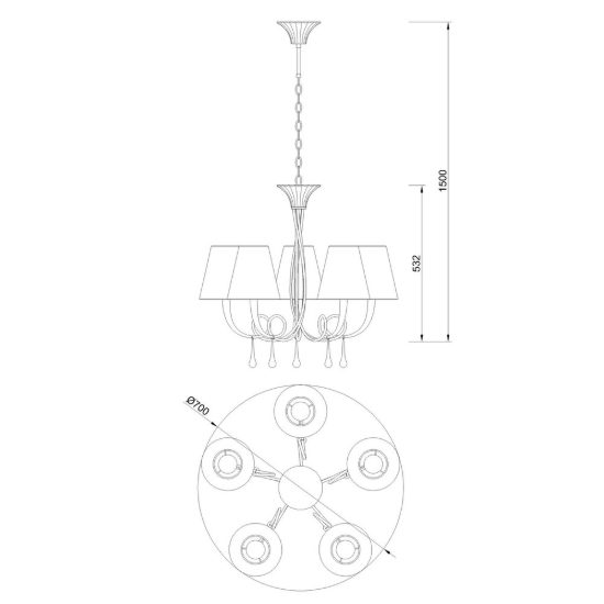 Lampadario classico oro 5 luci per sala da pranzo