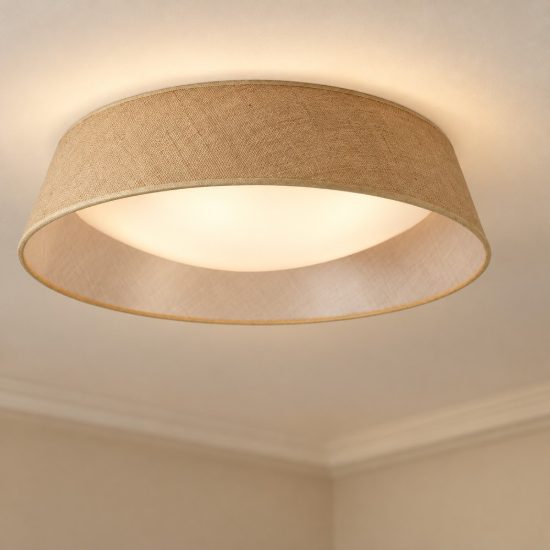 Plafoniera 59cm marrone cono tessuto rustico per soggiorno