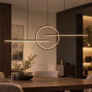 Lampadario lineare per sala da pranzo moderna nero a sospensione led 50w 3000k dimmerabile
