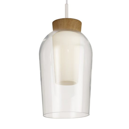 Lampadario a sospensione 5 luci bianco legno vetro per sala da pranzo