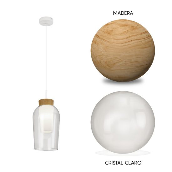Lampada a sospensione bianco legno vetro per sala da pranzo
