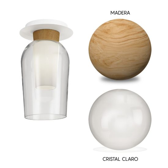 Plafoniera 34cm bianco legno vetro moderna per ingresso