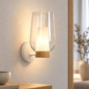 Applique 18cm bianco legno vetro per sala da pranzo