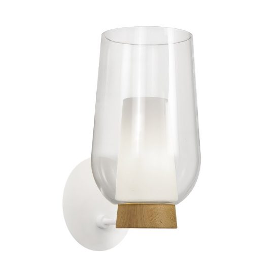 Applique 18cm bianco legno vetro per sala da pranzo