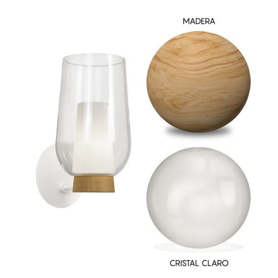 Applique 18cm bianco legno vetro per sala da pranzo