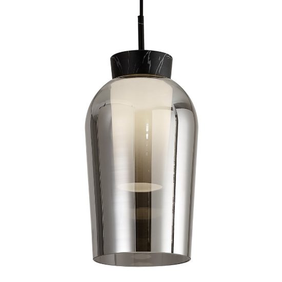 Lampadario nero marmo vetro per soggiorno a sospensione 5 luci