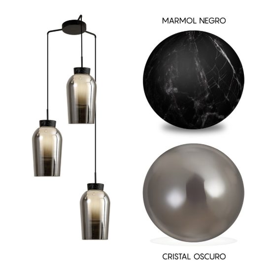 Lampadario nero marmo vetro per soggiorno a sospensione 3 luci moderno