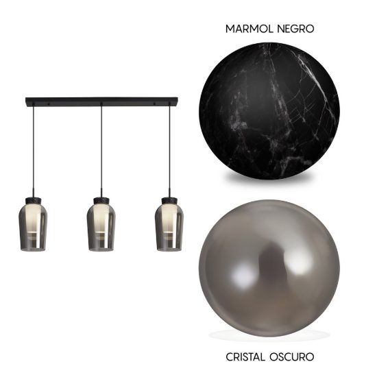 Lampadario nero marmo vetro per sala da pranzo a sospensione 3 luci moderna