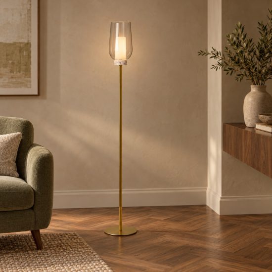 Lampada da terra oro bianco vetro piantana per soggiorno