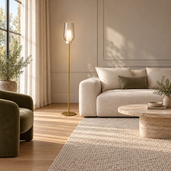 Lampada da terra oro bianco vetro piantana per soggiorno