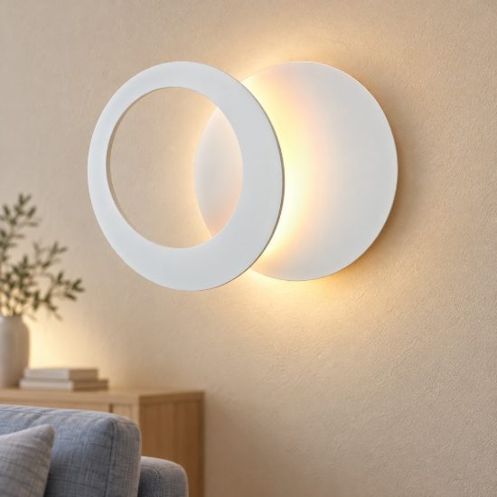 Applique led 10w 3000k 22cm tonda bianca per soggiorno design moderna