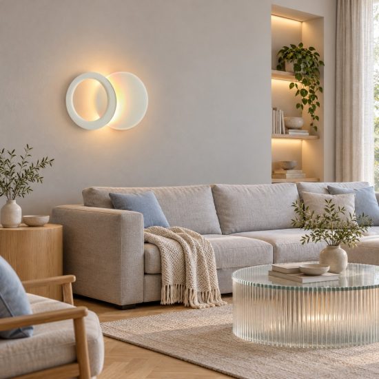 Applique led 10w 3000k 22cm tonda bianca per soggiorno design moderna