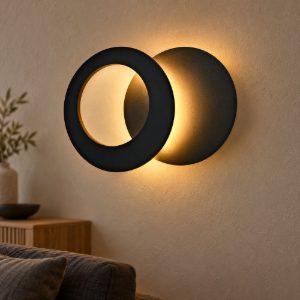 Applique per salotto tonda nera led 10w 3000k 22cm design moderna