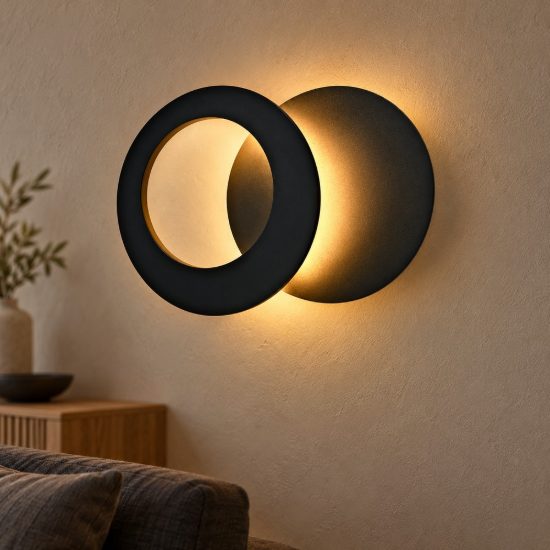 Applique per salotto tonda nera led 10w 3000k 22cm design moderna