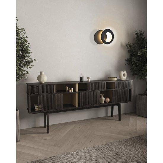 Applique per salotto tonda nera led 10w 3000k 22cm design moderna