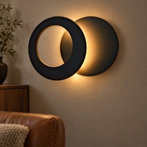 Applique design moderna cerchi per salotto nera led 15w 3000k 26cm