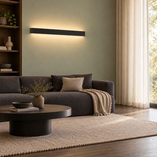 Applique per salotto nera led 20w 3000k 61cm rettangolare biemissione