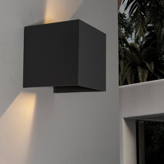 Applique cubo da esterno nero sabbiato led 12w 3000k ip54 10cm