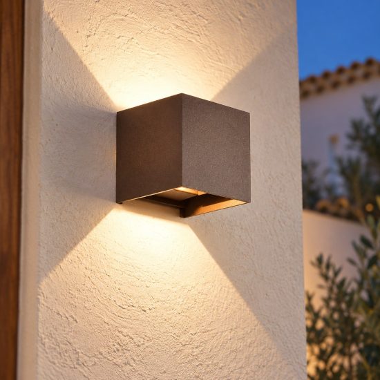 Applique cubo da esterno corten led 12w 3000k ip54 10cm