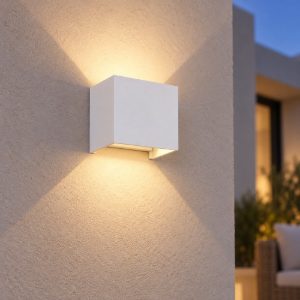 Applique cubo da esterno led 12w 4000k ip54 10cm bianco sabbiato