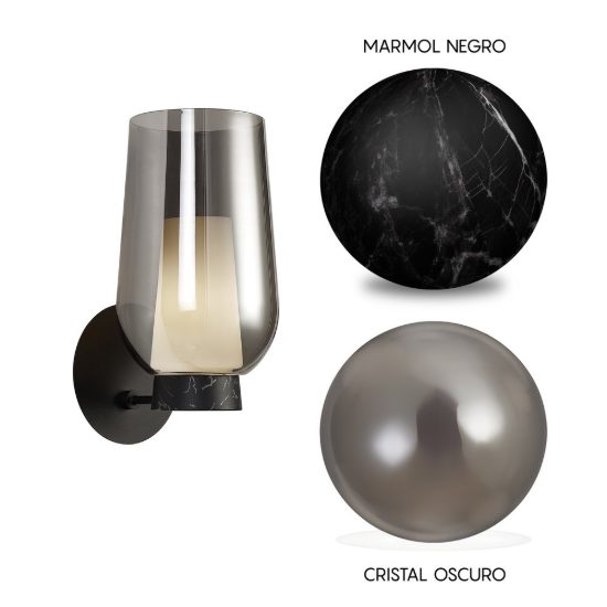 Applique nero marmo vetro per soggiorno 18cm