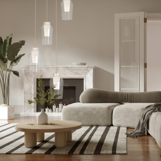 Lampadario a sospensione 5 luci oro bianco vetro per soggiorno