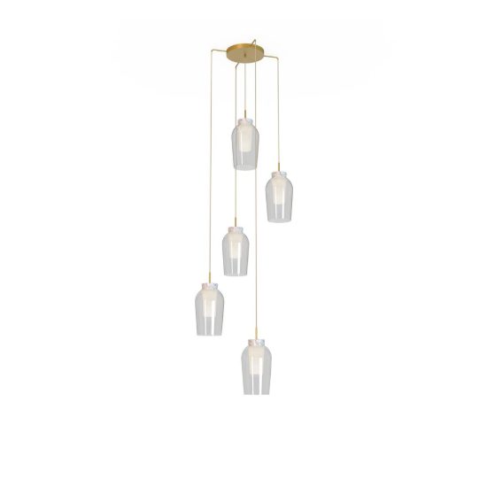 Lampadario a sospensione 5 luci oro bianco vetro per soggiorno