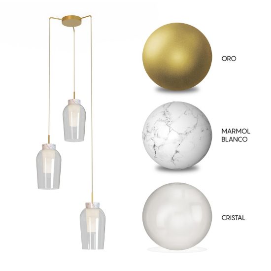 Lampadario a sospensione 3 luci oro bianco vetro per soggiorno