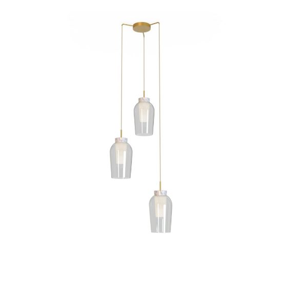 Lampadario a sospensione 3 luci oro bianco vetro per soggiorno