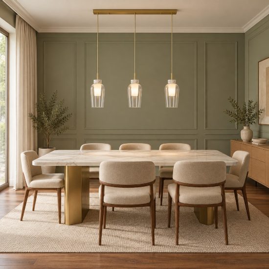Lampadario a sospensione lineare 3 luci oro bianco vetro per soggiorno 108cm