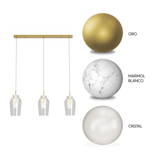 Lampadario a sospensione lineare 3 luci oro bianco vetro per soggiorno 108cm